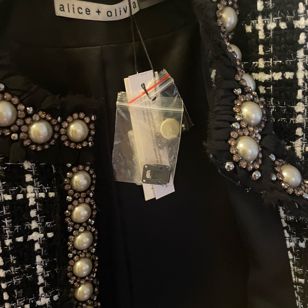 Alice + Olivia Carmen Embellished Tweed Blazer